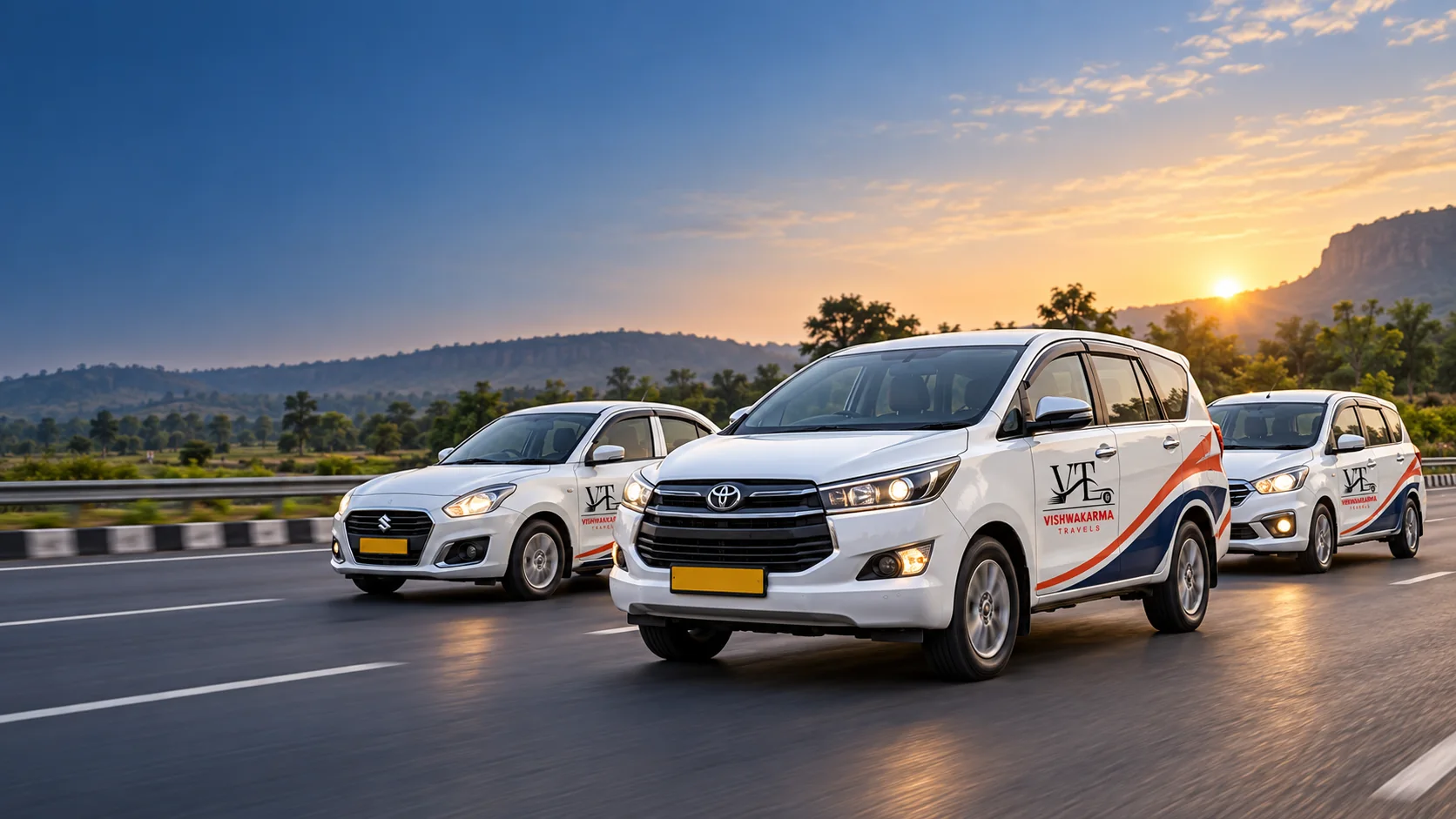 Vishwakarma Travels branded Indian taxi fleet on the road