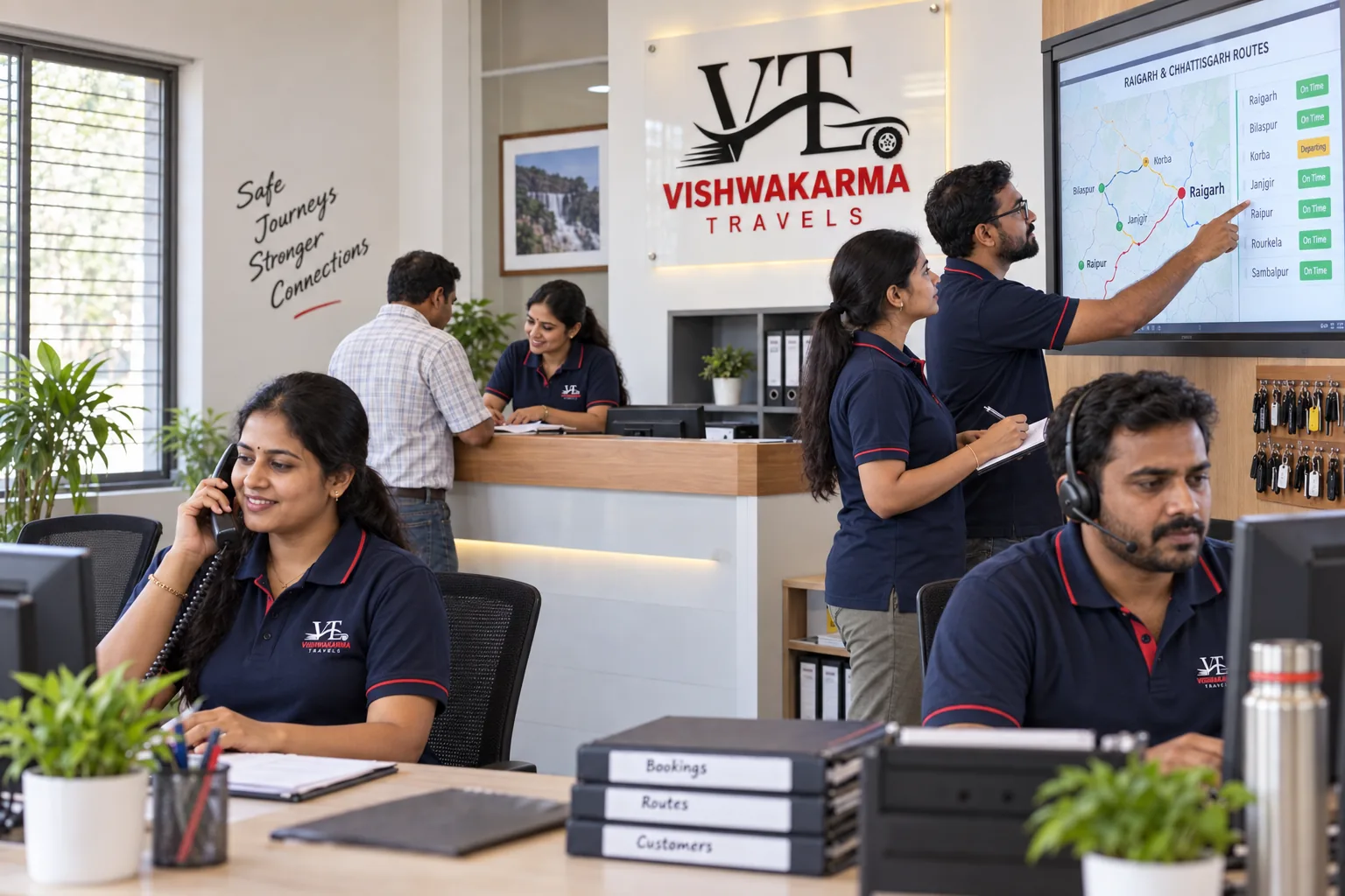 Vishwakarma Travels operations team coordinating bookings and routes in Raigarh